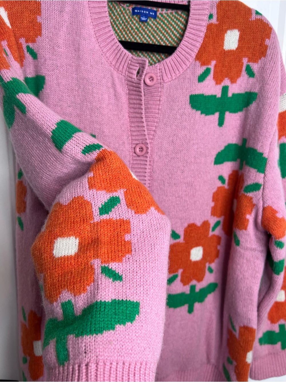 Maison Me Ladies Ashley Pink Floral Wool Blend Knit Cardigan Jacket. Size Large. - Picture 9 of 12